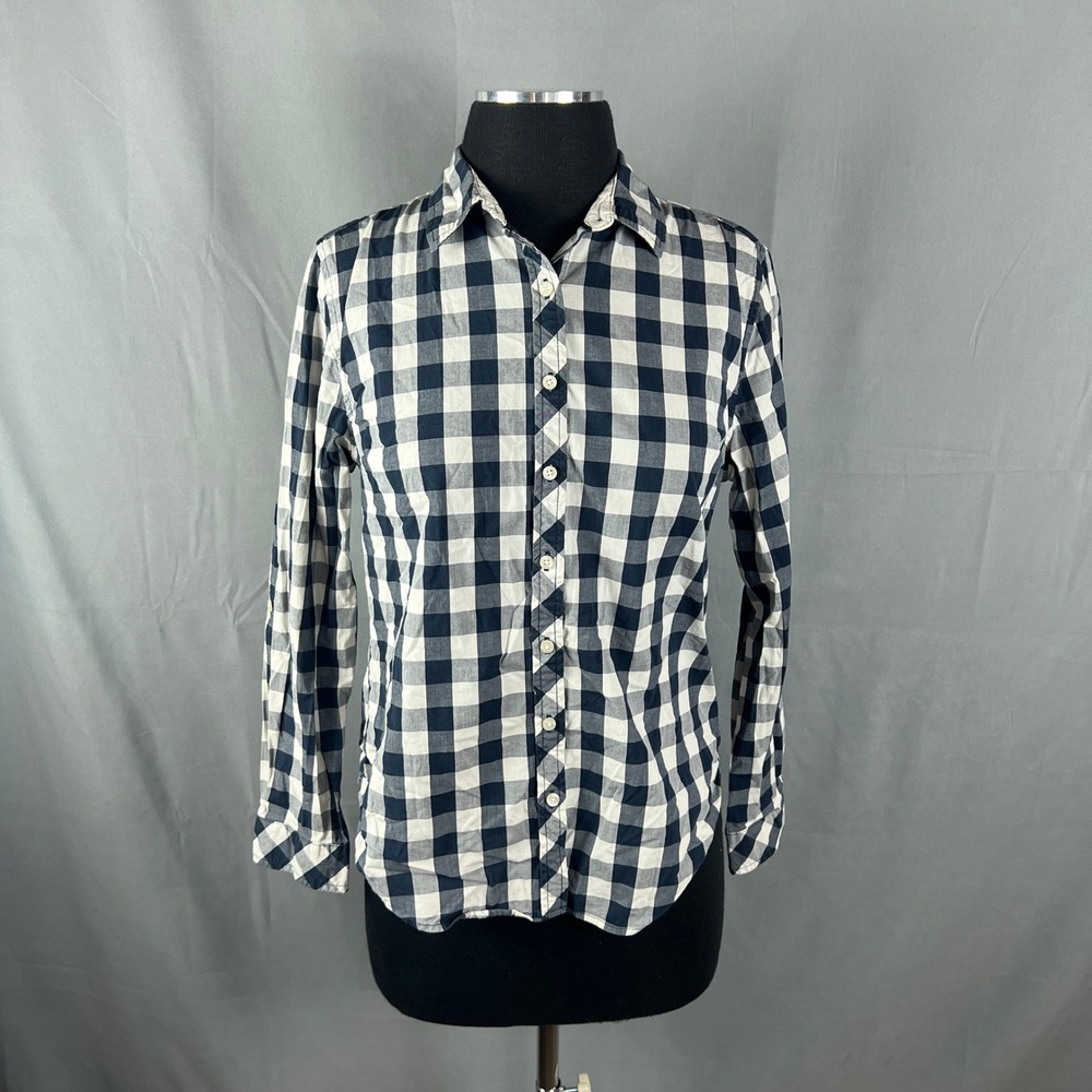 Laura Scott Shirt Womens Small Multicolor Check Cotton Shirttail Hem Button Up